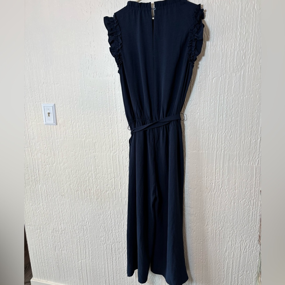 NWT Mud Pie Navy Arlette Wide-Leg Tie-Waist Jumpsuit Women Size Large - Picture 11 of 13